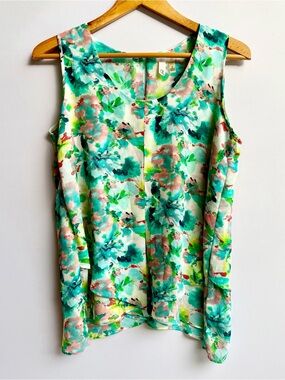 NY Green Floral Watercolor Sleeveless Tank Top Blouse Size M NWOT